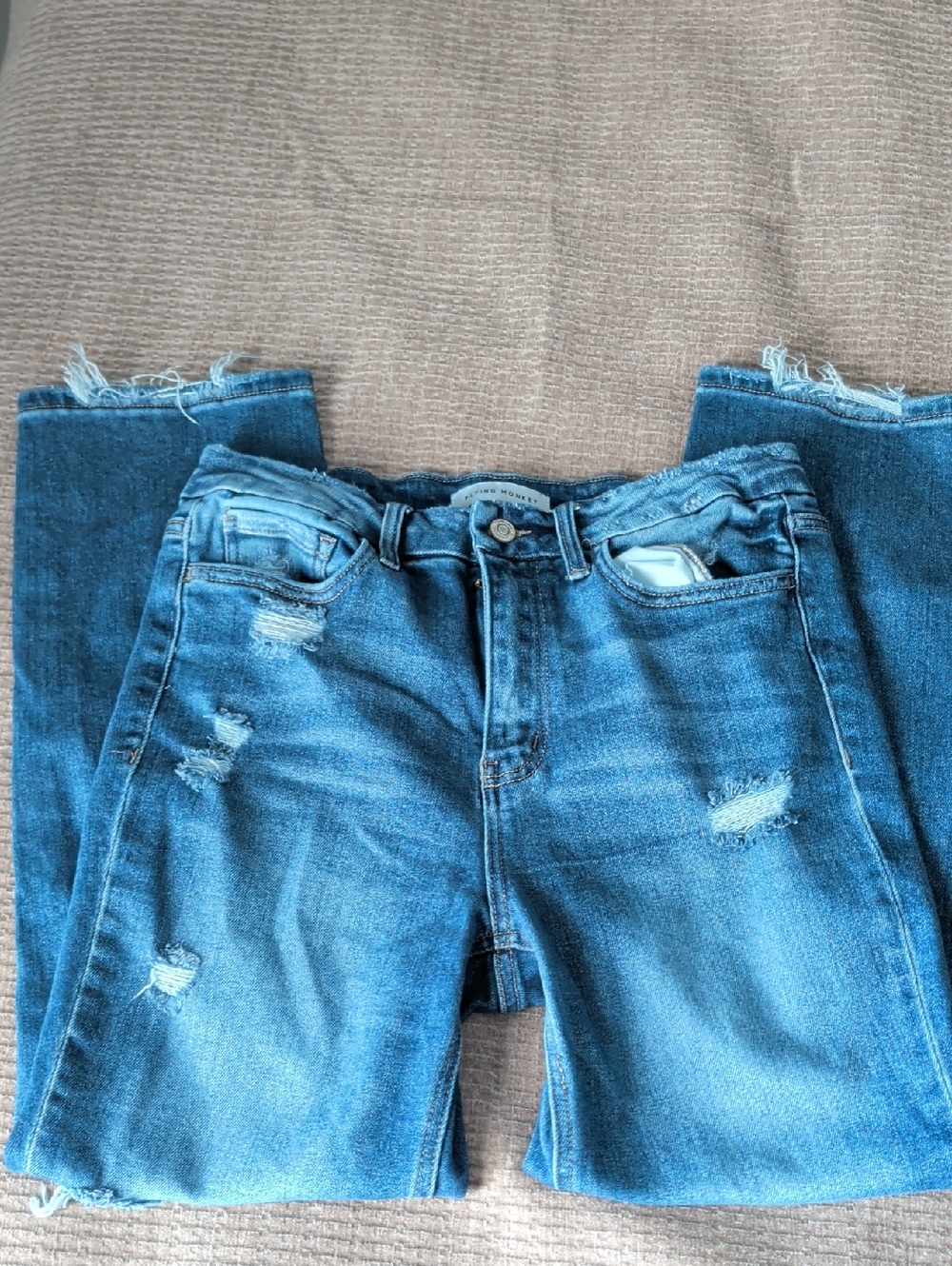 Flying Monkey Distressed Light Blue Straight Leg Jeans